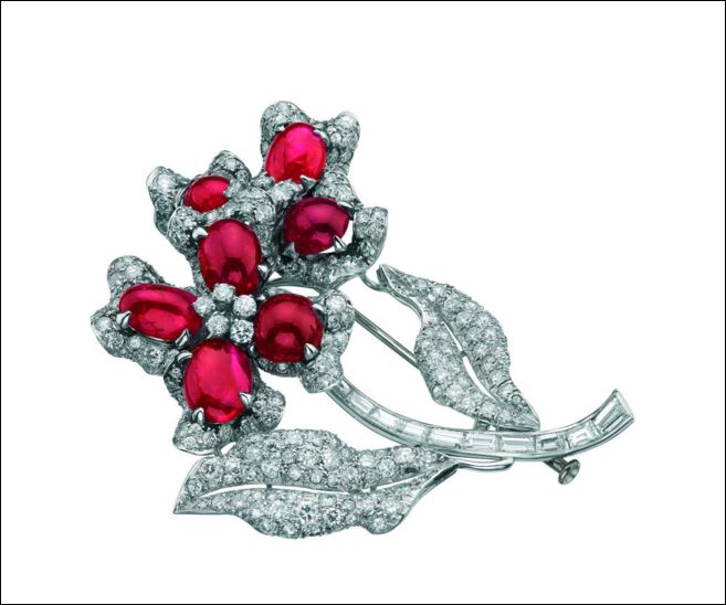 Platinum brooch set with rubies and diamonds from the Bulgari Heritage Collection c 1958