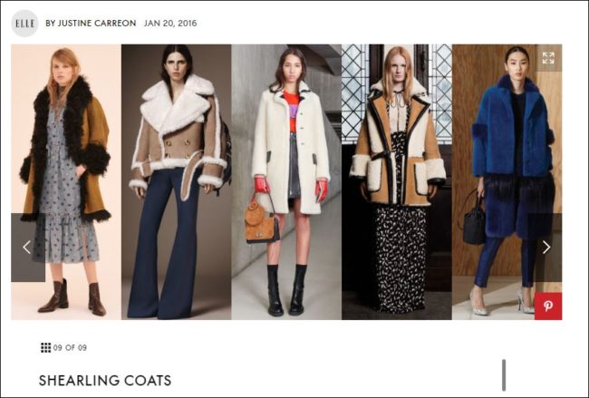 Elle magazine reports on the shearling trendfor fall 2016