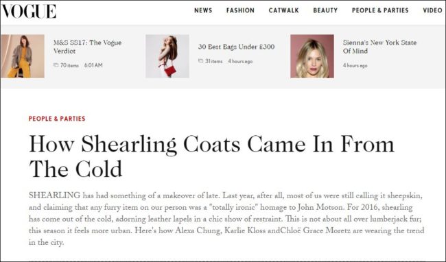 Voge magazine made a powerful statement about the popularity and must-have status of shearling for fall 2016